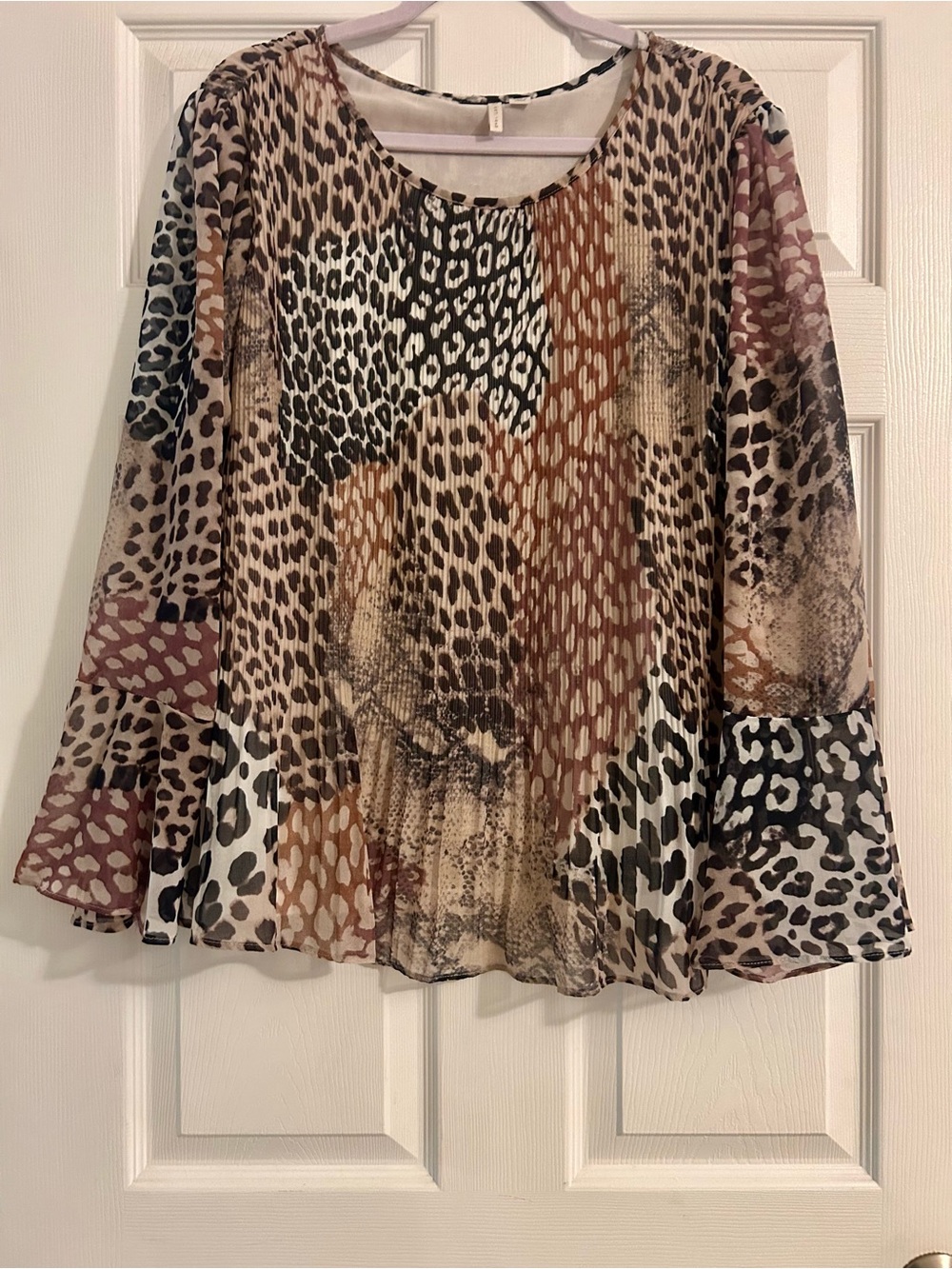 Cato Brown Multi Animal Print Long Sleeve Blouse